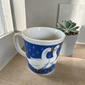 Vintage Goose Mug Blue and White Farmhouse Coffee Cup